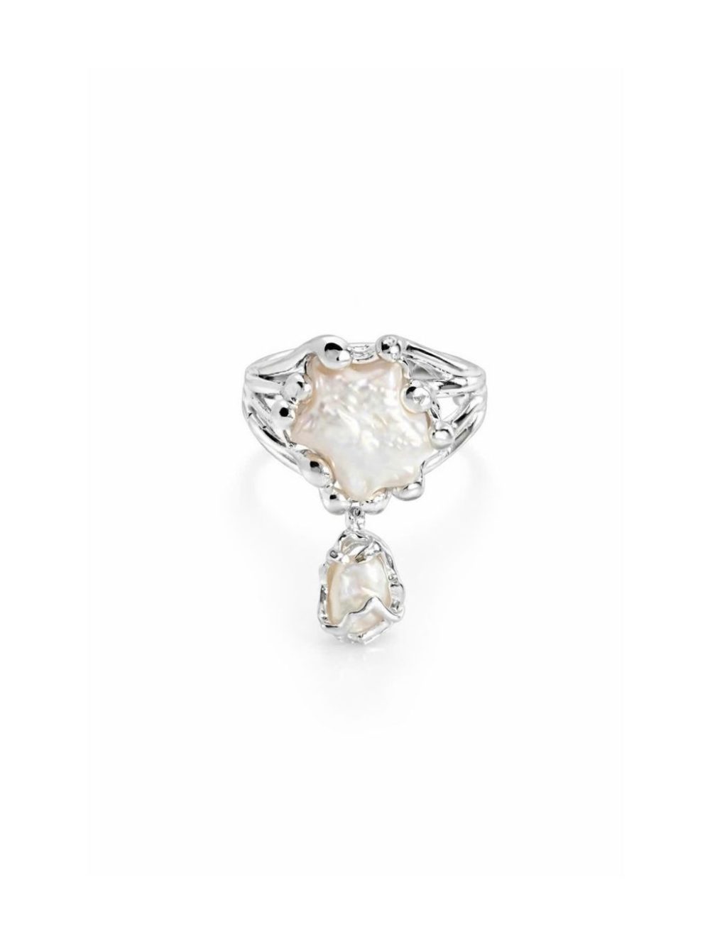 Nhẫn bạc 950 thiết kế thủ công STAR BELL RING ngọc trai thiên nhiên
