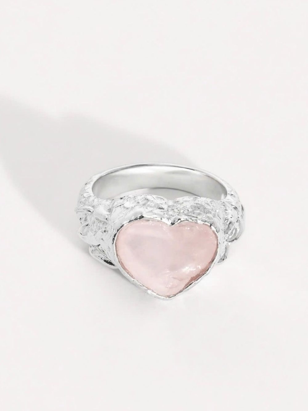 Nhẫn bạc 950 thiết kế hình trái tim đá Thạch anh hồng BIJOU HEART ROSE QUARTZ RING